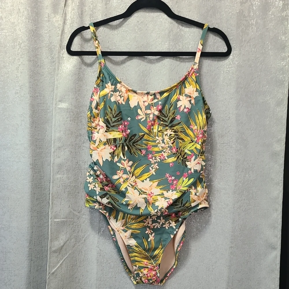 Kona Sol Floral One‎ Piece Swimsuit - Green and Pink Nowt